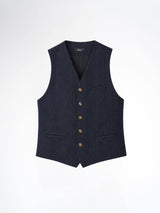 Single Row Button Vest - Navy Blue Pinstripe