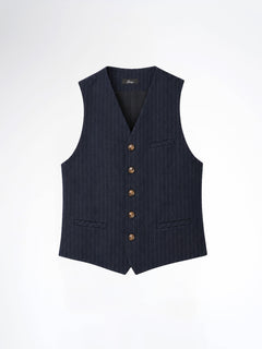 Single Row Button Vest - Navy Blue Pinstripe