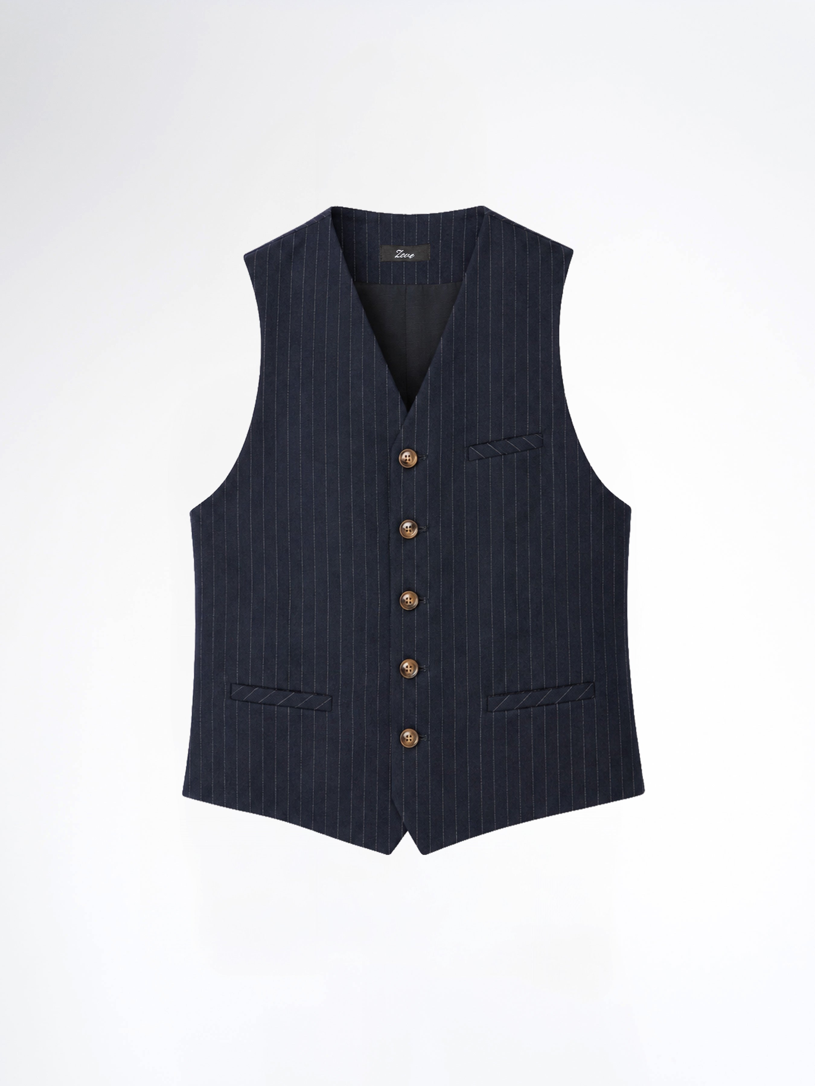 Single Row Button Vest - Navy Blue Pinstripe