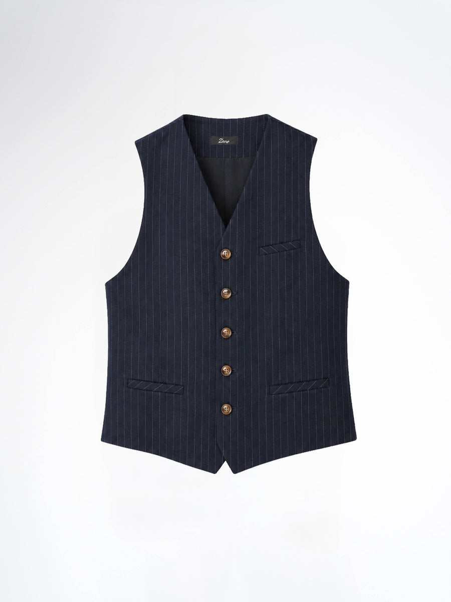 Single Row Button Vest - Navy Blue Pinstripe