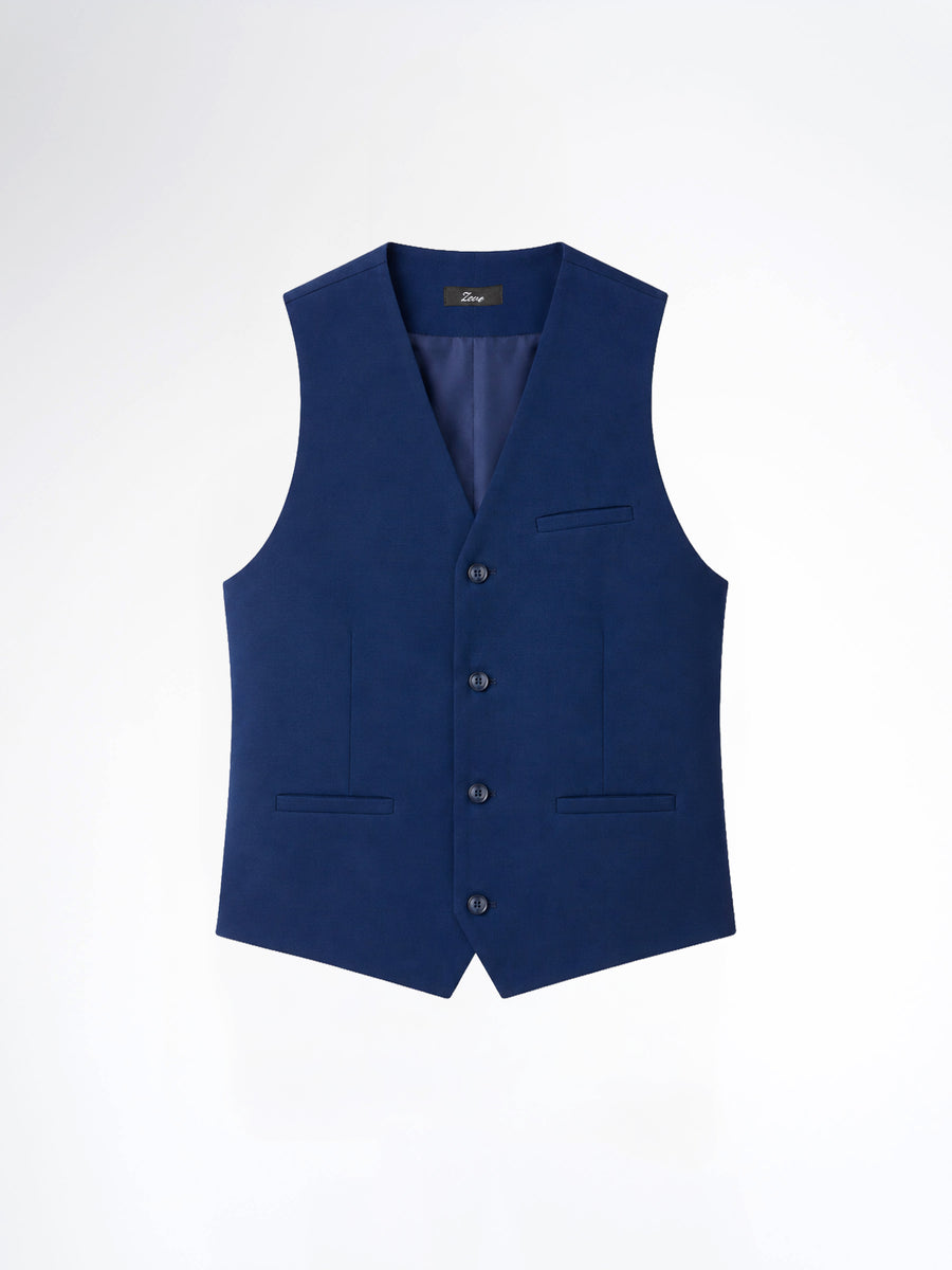 Single Row Button Vest - Royal Blue Plain
