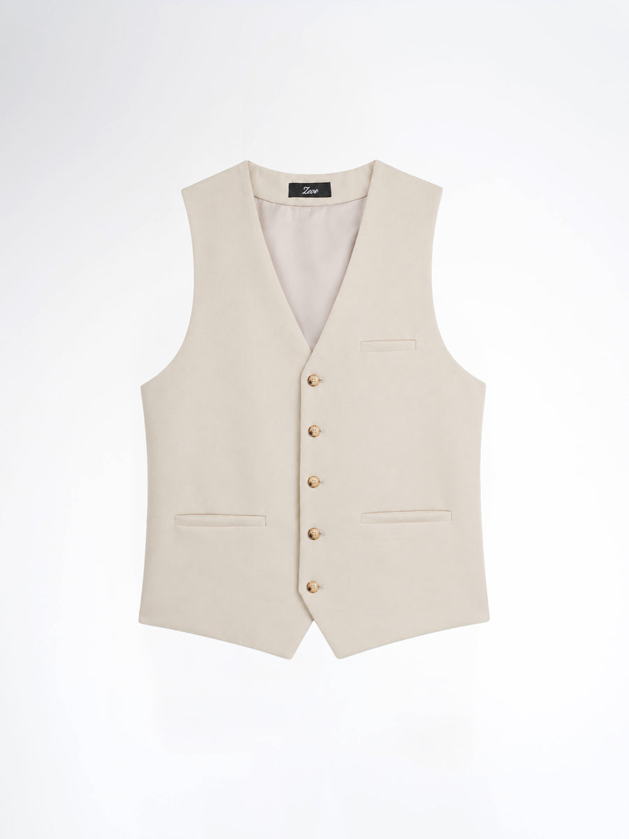 Single Row Button Vest - Sand White