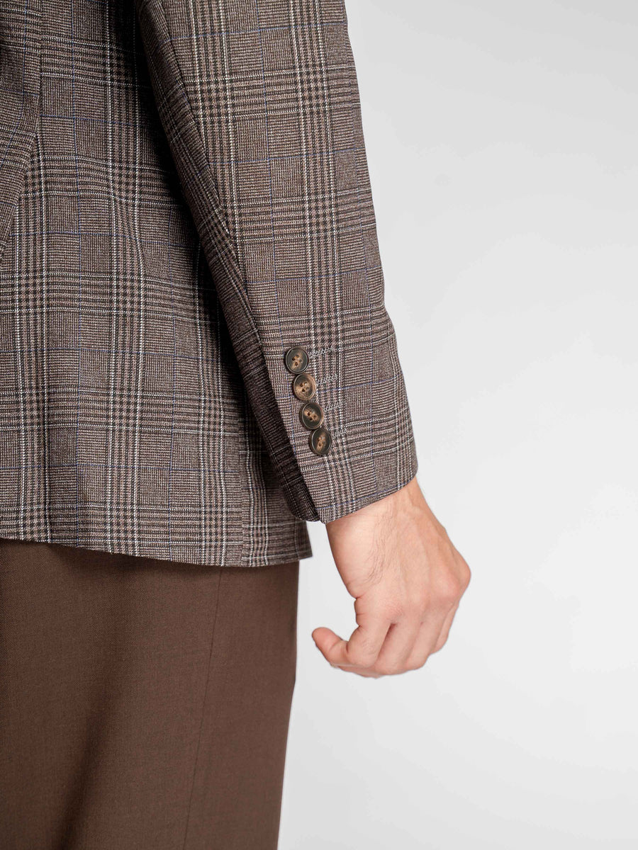 SingleBreastedSuitBlazerCocoaVeronawithWhiteLineCheckered_PeakLapel_Cuff - Zeve