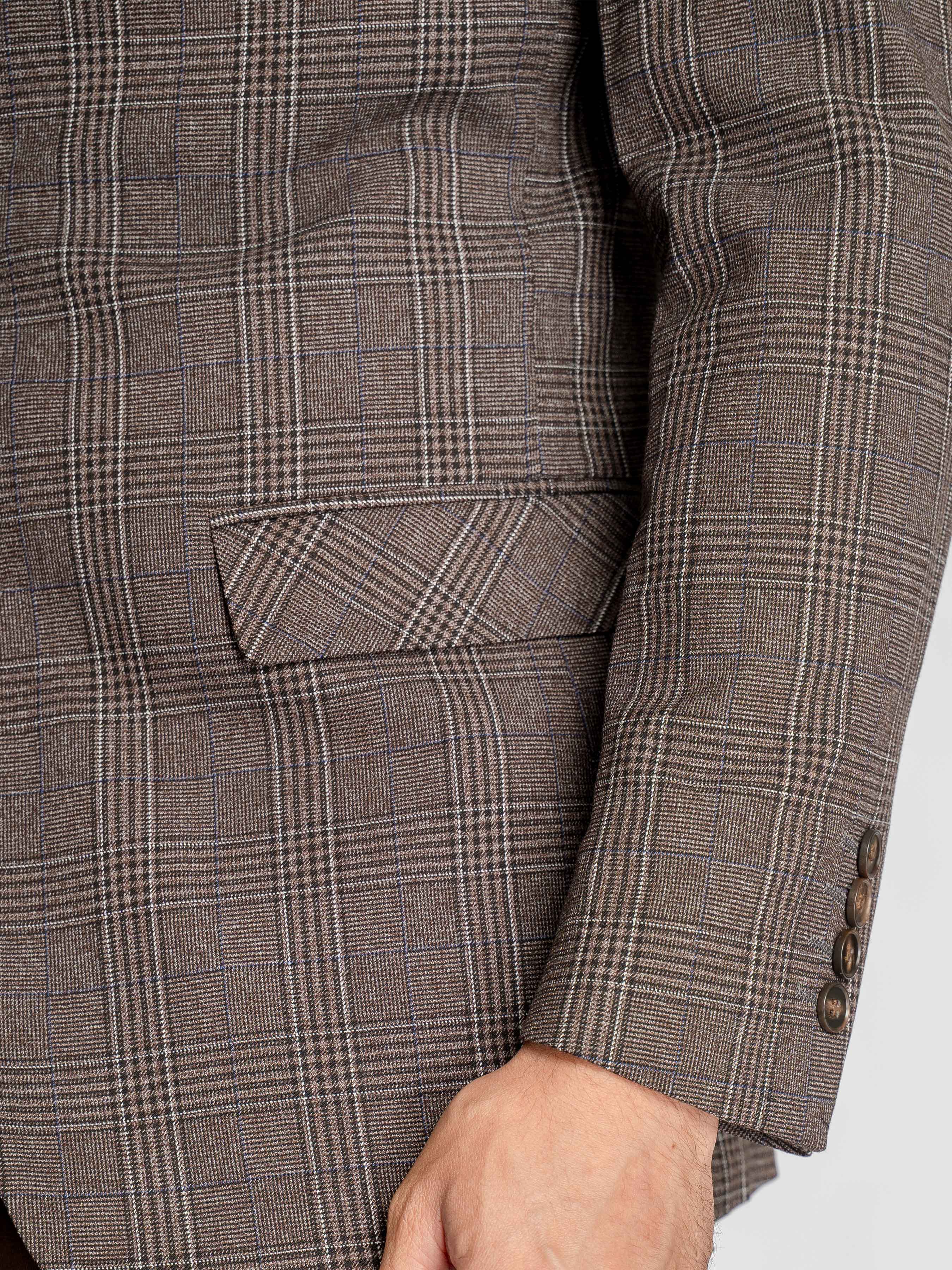 Single Breasted Suit Blazer – Cocoa Verona with White Line Checkered (Notch Lapel)