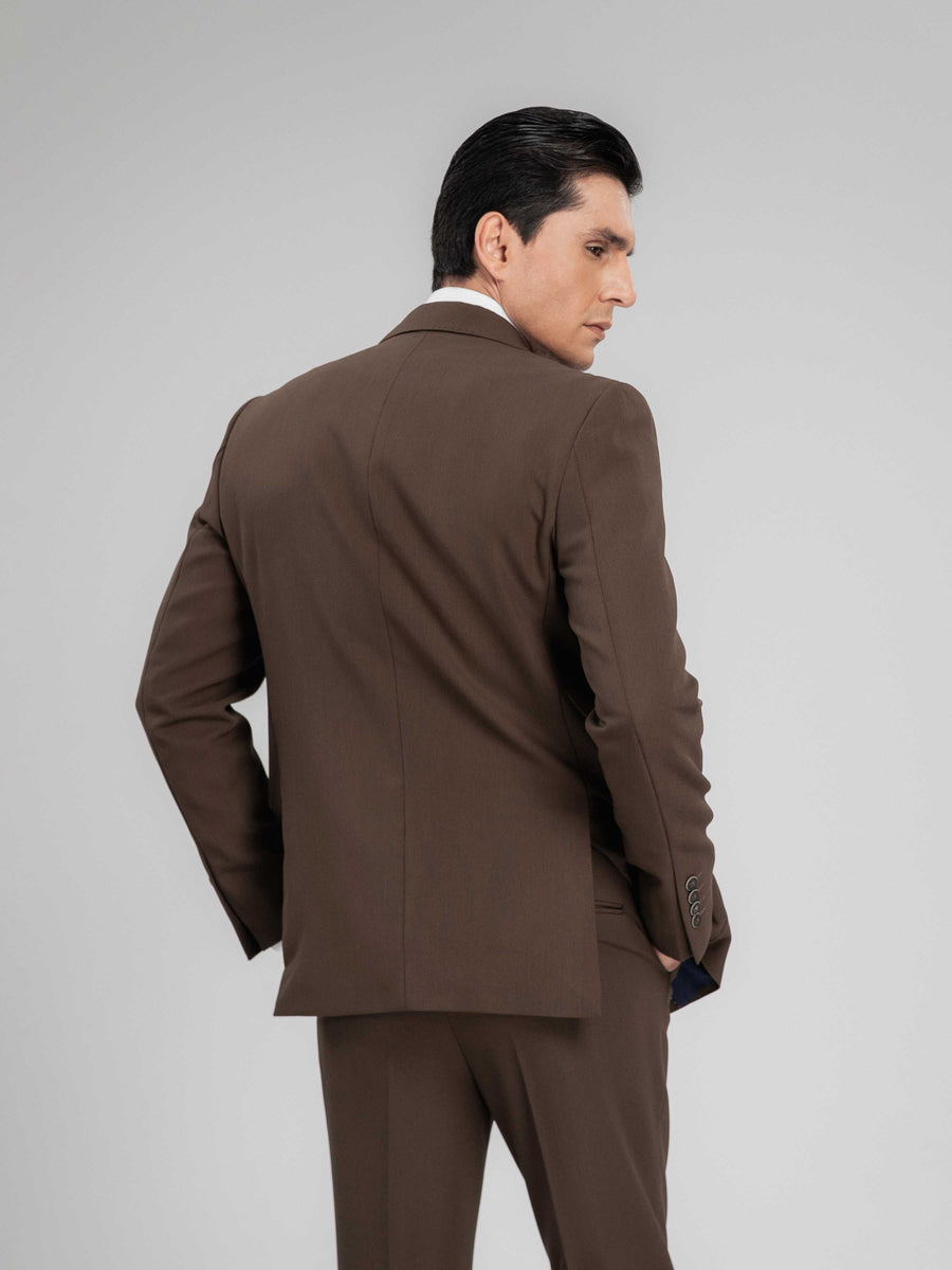 SingleBreastedSuitBlazerCoffeePlainNotchLapelBack - Zeve