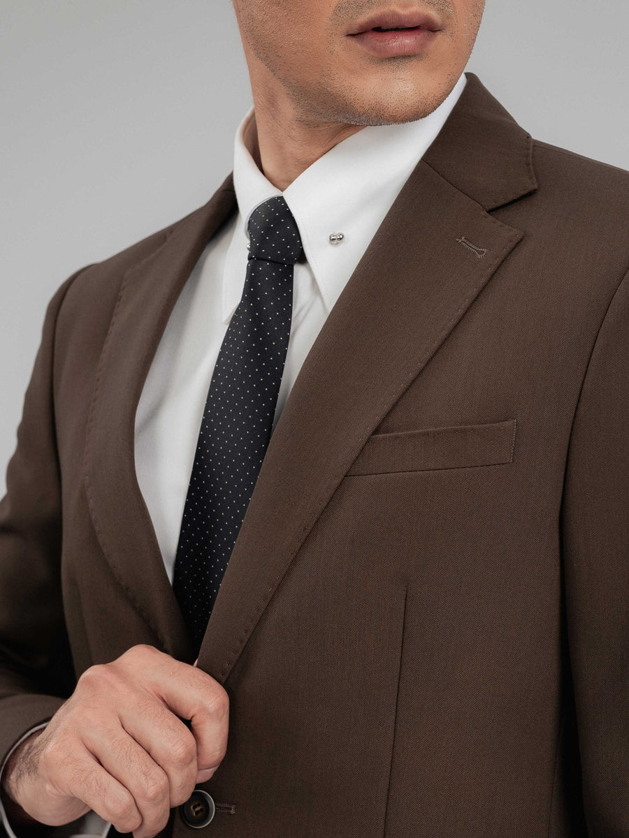 SingleBreastedSuitBlazerCoffeePlainNotchLapelCollar - Zeve