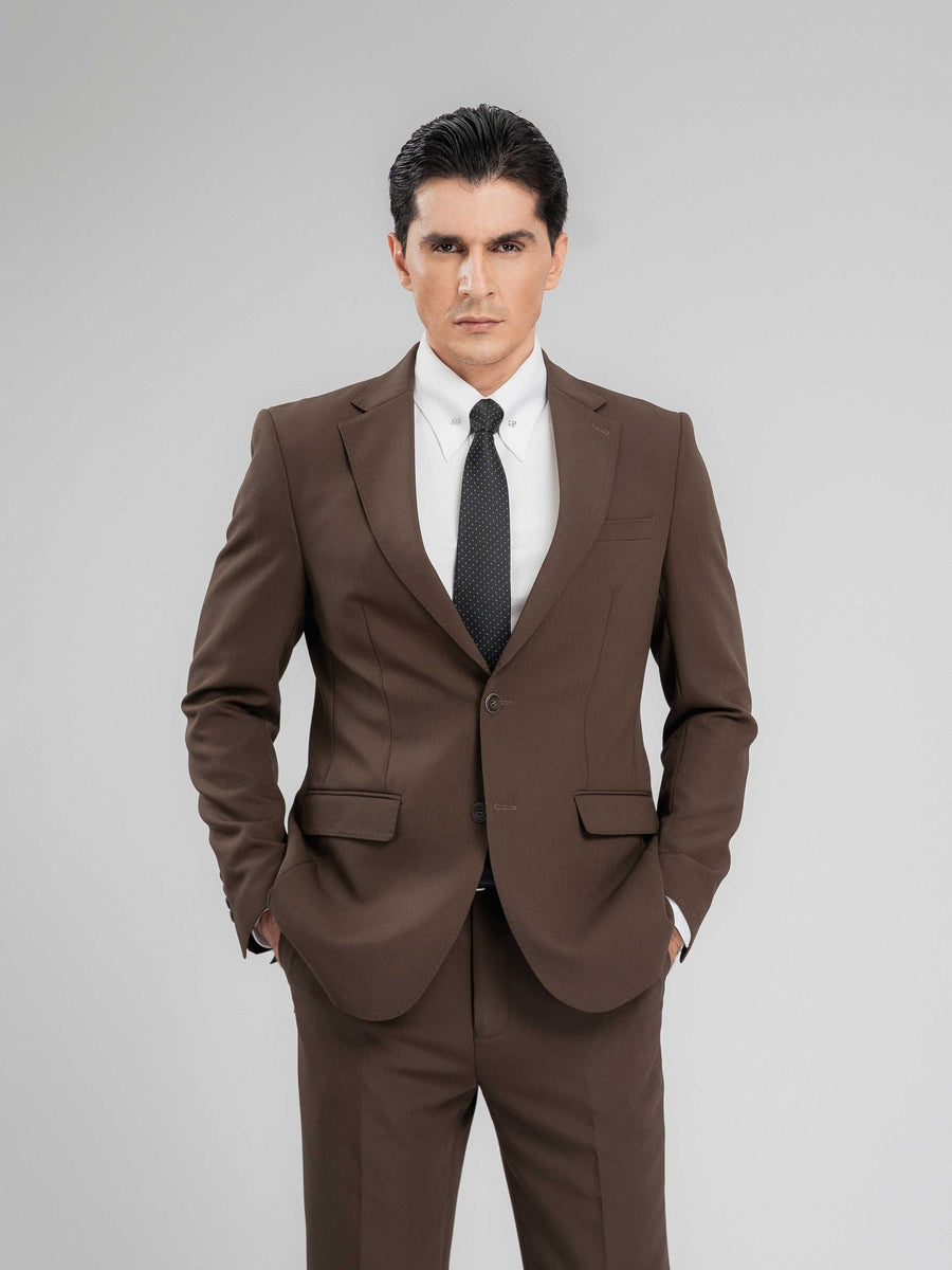 SingleBreastedSuitBlazerCoffeePlainNotchLapelMain - Zeve