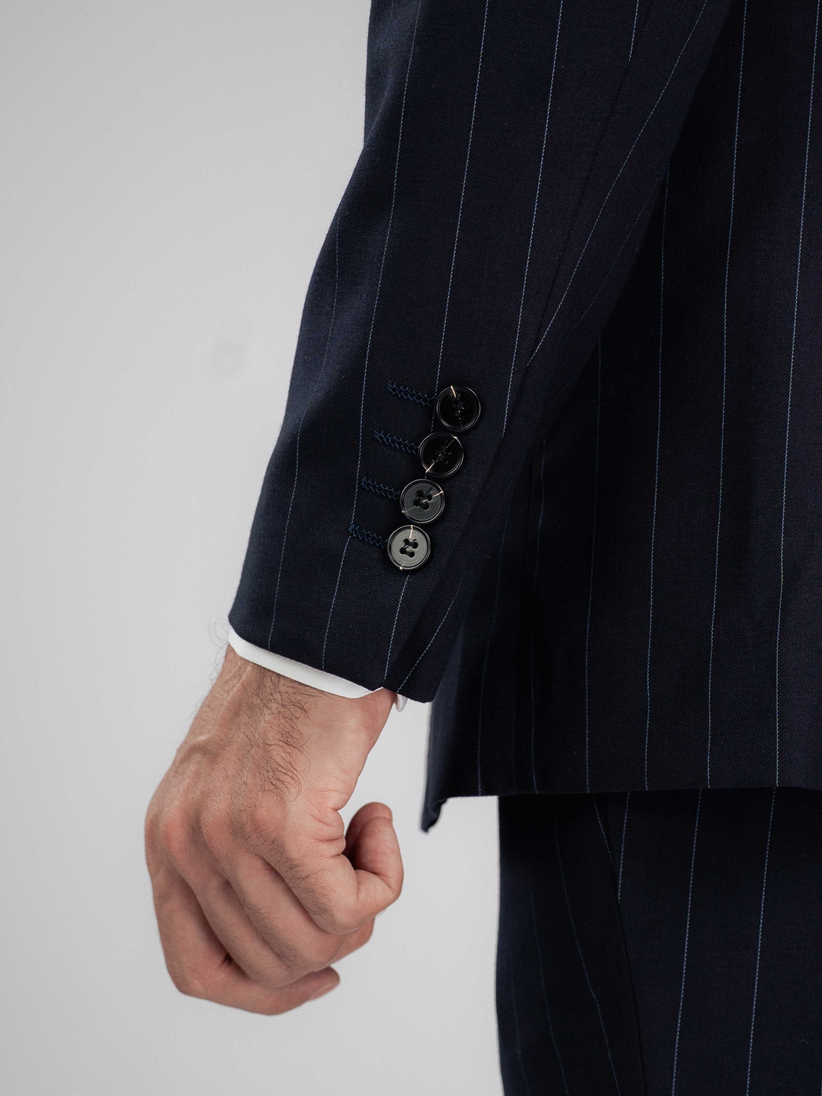 Single Breasted Suit Blazer - Deep Blue Stripes (Peak Lapel)