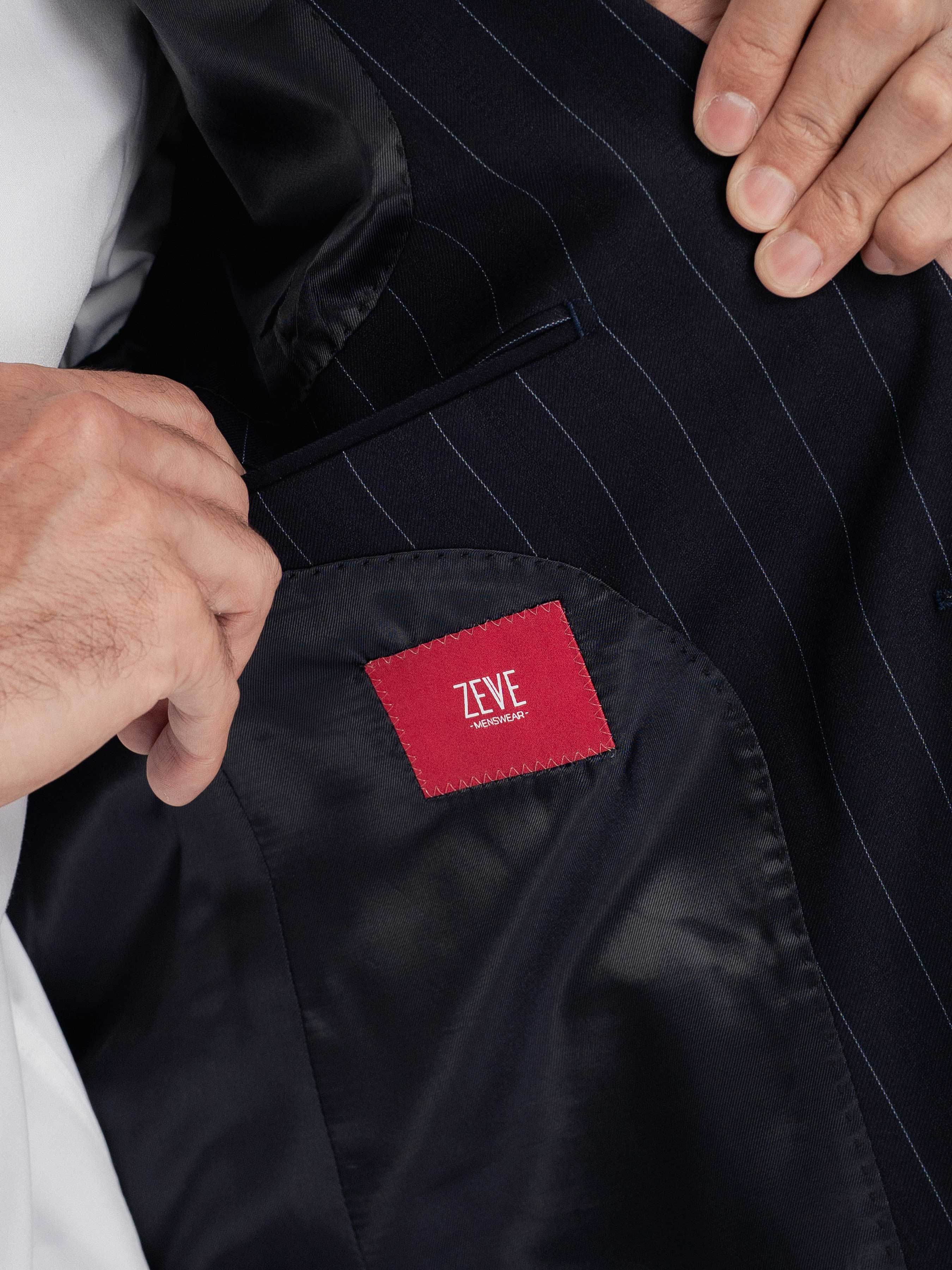 Single Breasted Suit Blazer - Deep Blue Stripes (Peak Lapel)