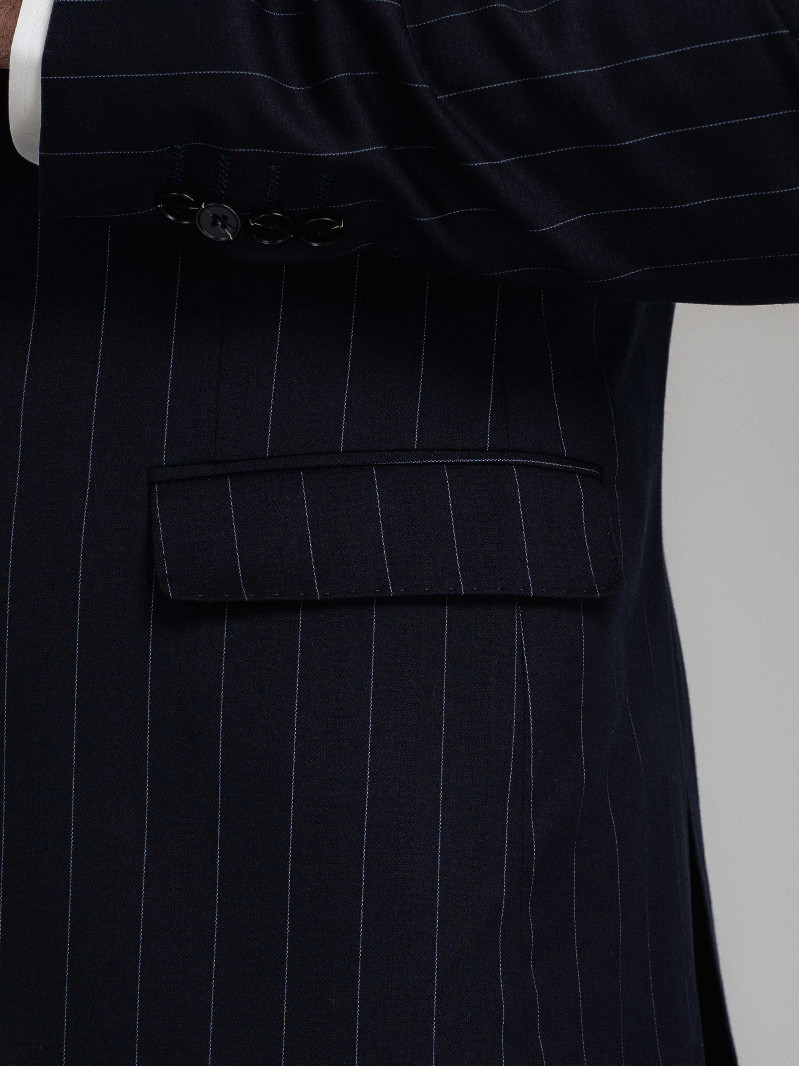 Single Breasted Suit Blazer - Deep Blue Stripes (Peak Lapel)