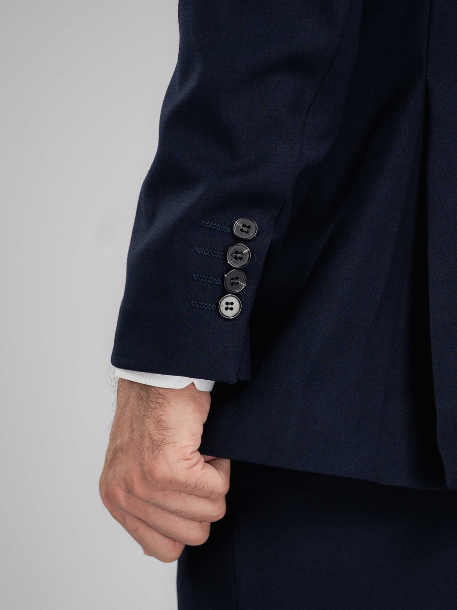 SingleBreastedSuitBlazerDeepBluePlainNotchLapelCuff - Zeve