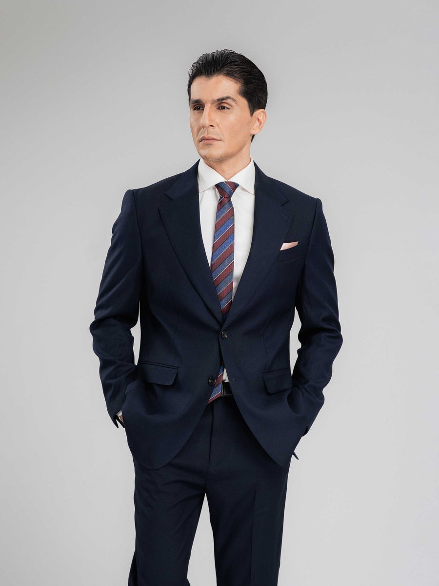 SingleBreastedSuitBlazerDeepBluePlainNotchLapelHalf - Zeve