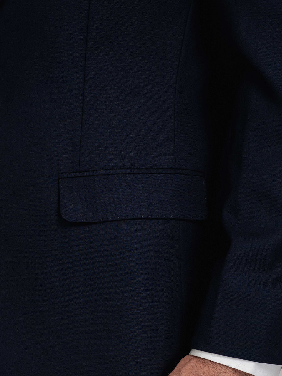SingleBreastedSuitBlazerDeepBluePlainNotchLapelSidePocket - Zeve