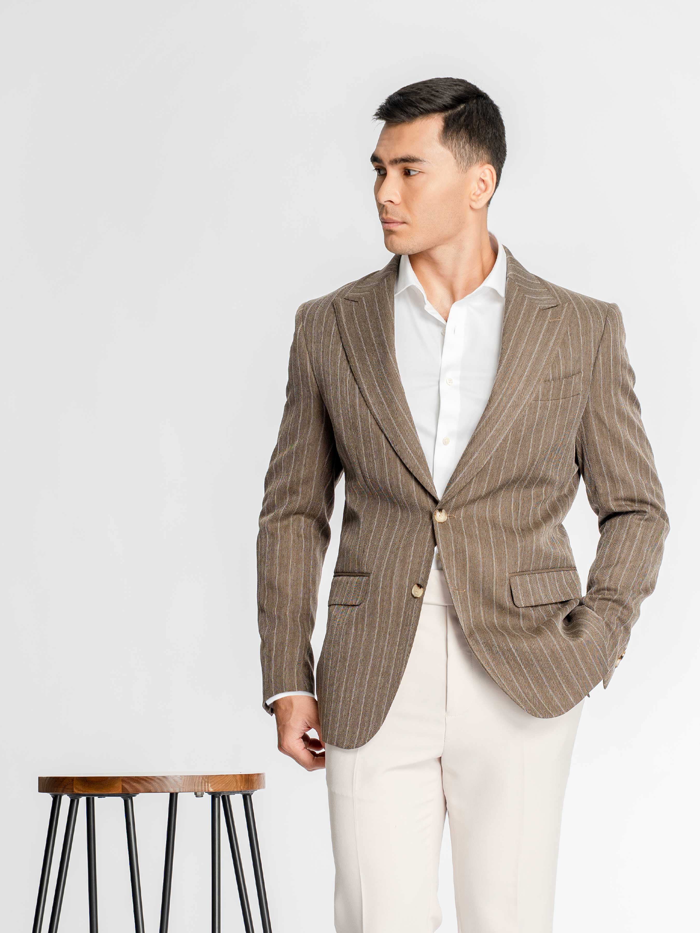 Single Breasted Suit Blazer – Dusty Brown Stripe (Peak Lapel)