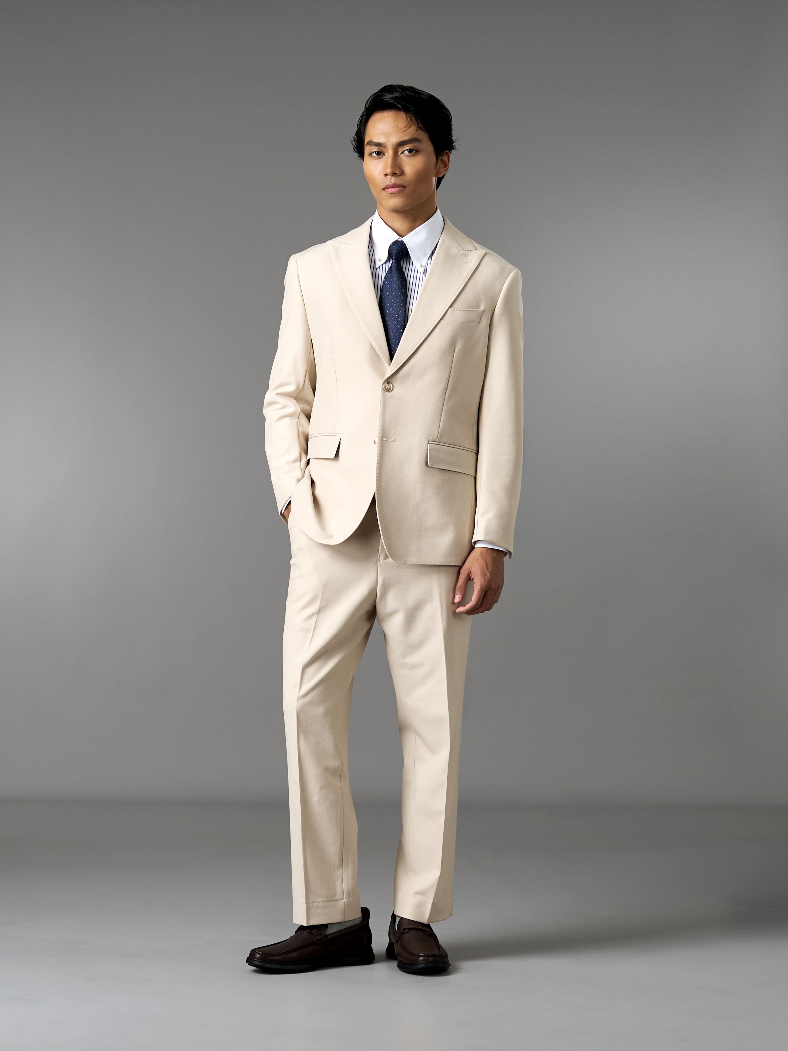Single Breasted Suit Blazer - Ivory Beige (Regular Fit)