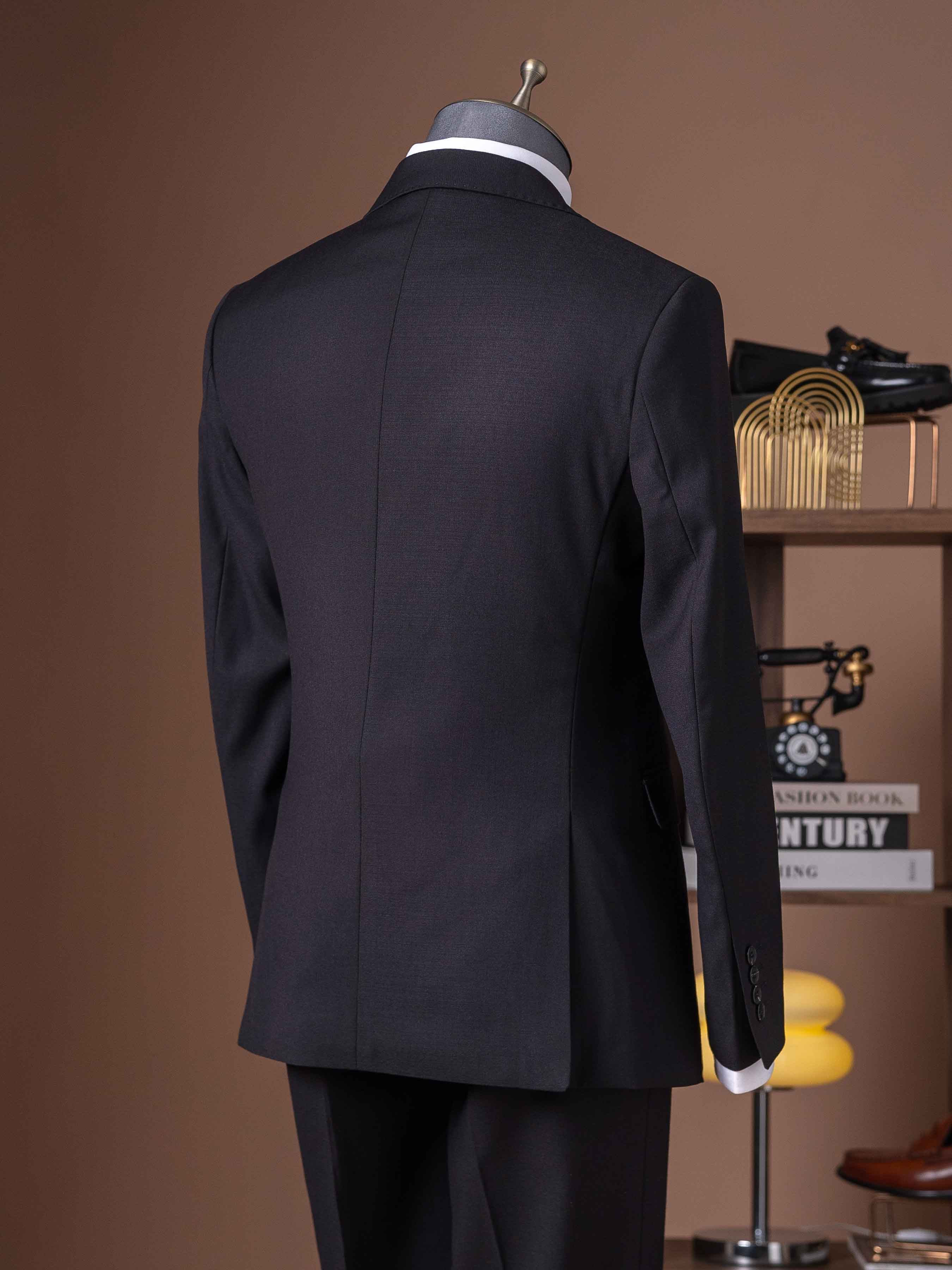 Single Breasted Suit Blazer - Jet Black Plain (Peak Lapel)