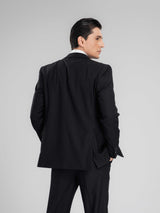 SingleBreastedSuitBlazerJetBlackPlainPeakLapelBack - Zeve
