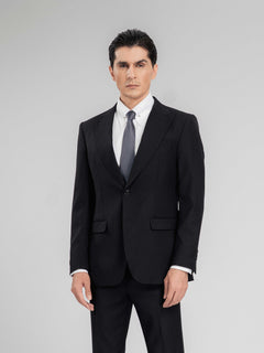 SingleBreastedSuitBlazerJetBlackPlainPeakLapelHalf2 - Zeve
