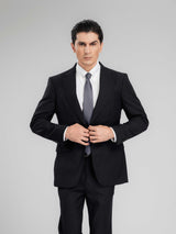 SingleBreastedSuitBlazerJetBlackPlainPeakLapelMain - Zeve