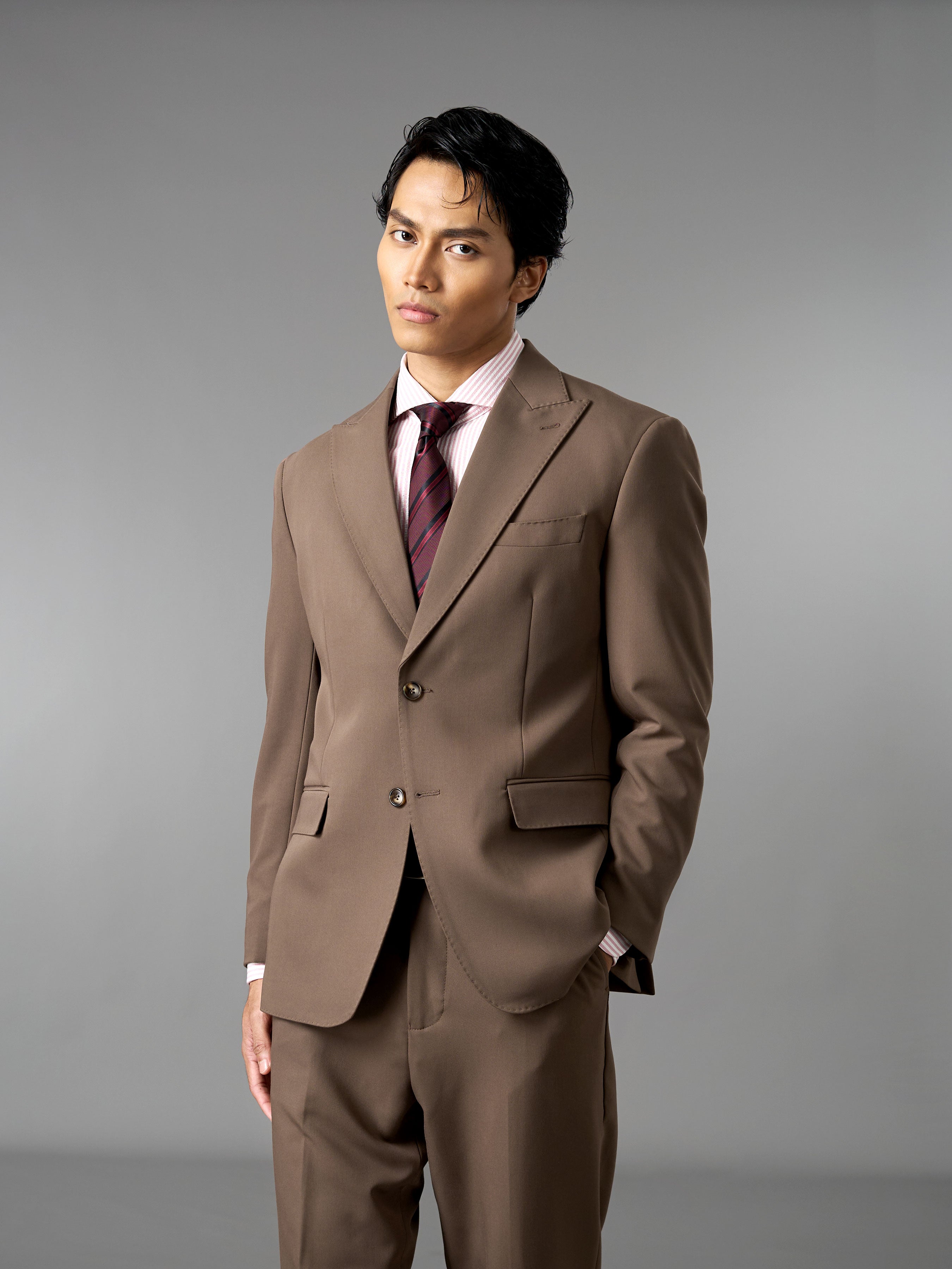 Single Breasted Suit Blazer - Mocha Brown (Regular Fit)