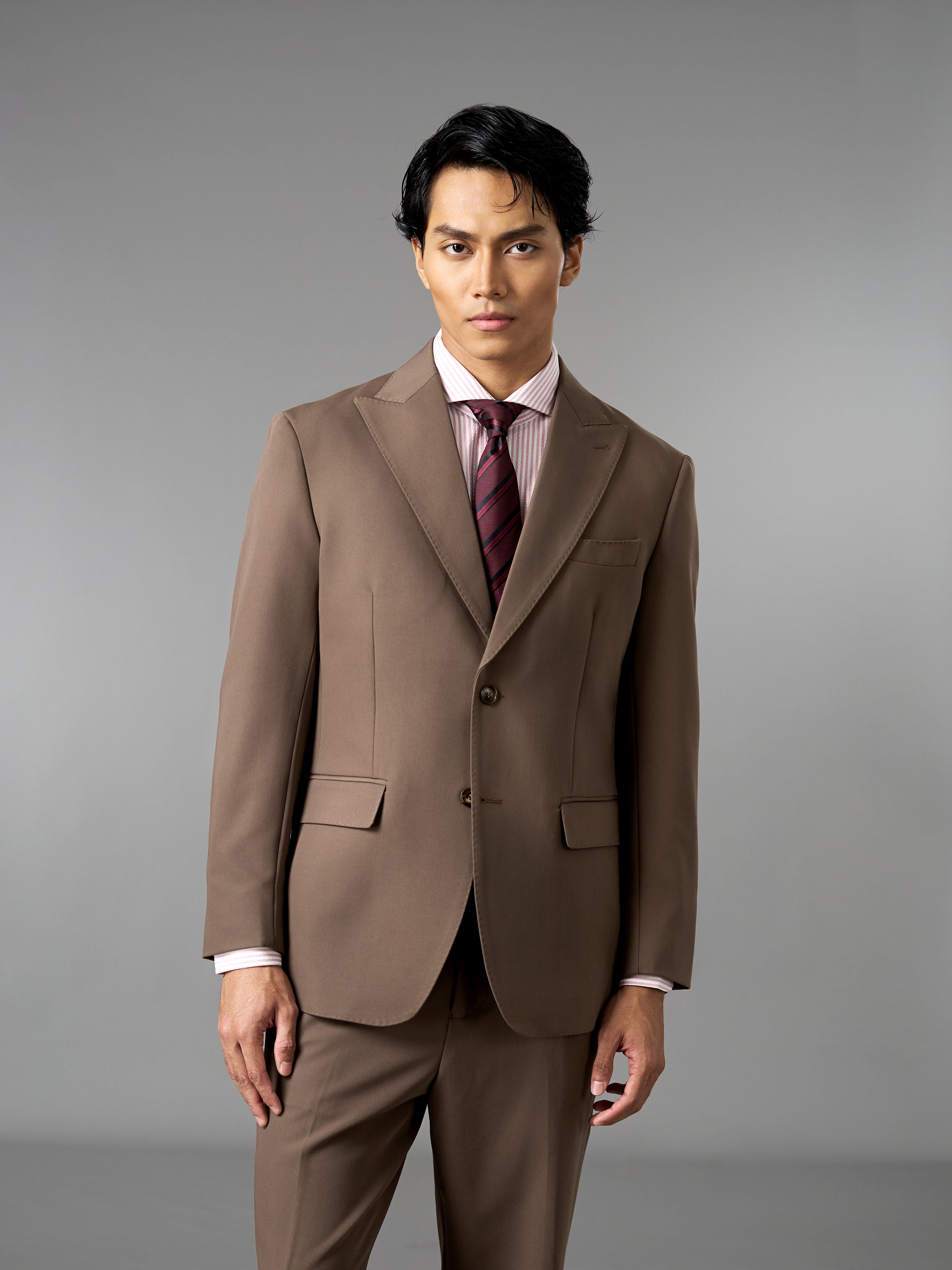 Single Breasted Suit Blazer - Mocha Brown (Regular Fit)