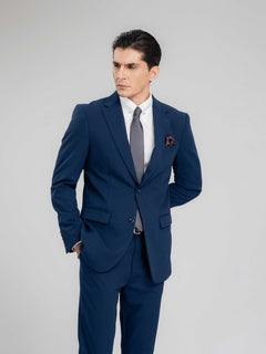 SingleBreastedSuitBlazerRoyalBluePlainNotchLapelHalf - Zeve
