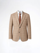 Single Breasted Suit Blazer - Sand Brown with Camel Line Checkered (Slim Fit)