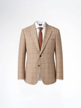 Single Breasted Suit Blazer - Sand Brown with Camel Line Checkered (Slim Fit)