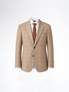 Single Breasted Suit Blazer - Sand Brown with Camel Line Checkered (Slim Fit)