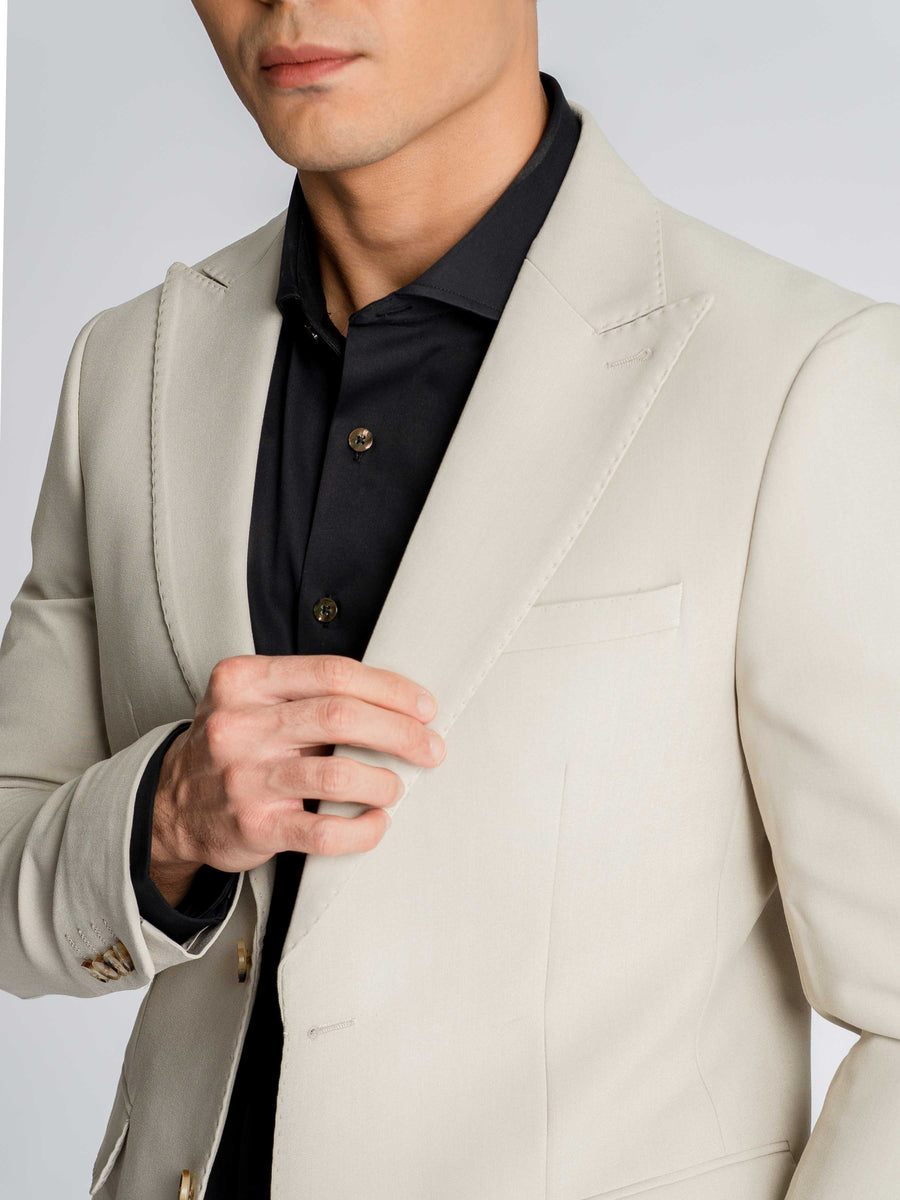 SingleBreastedSuitBlazerSandWhitePlainLapel - Zeve