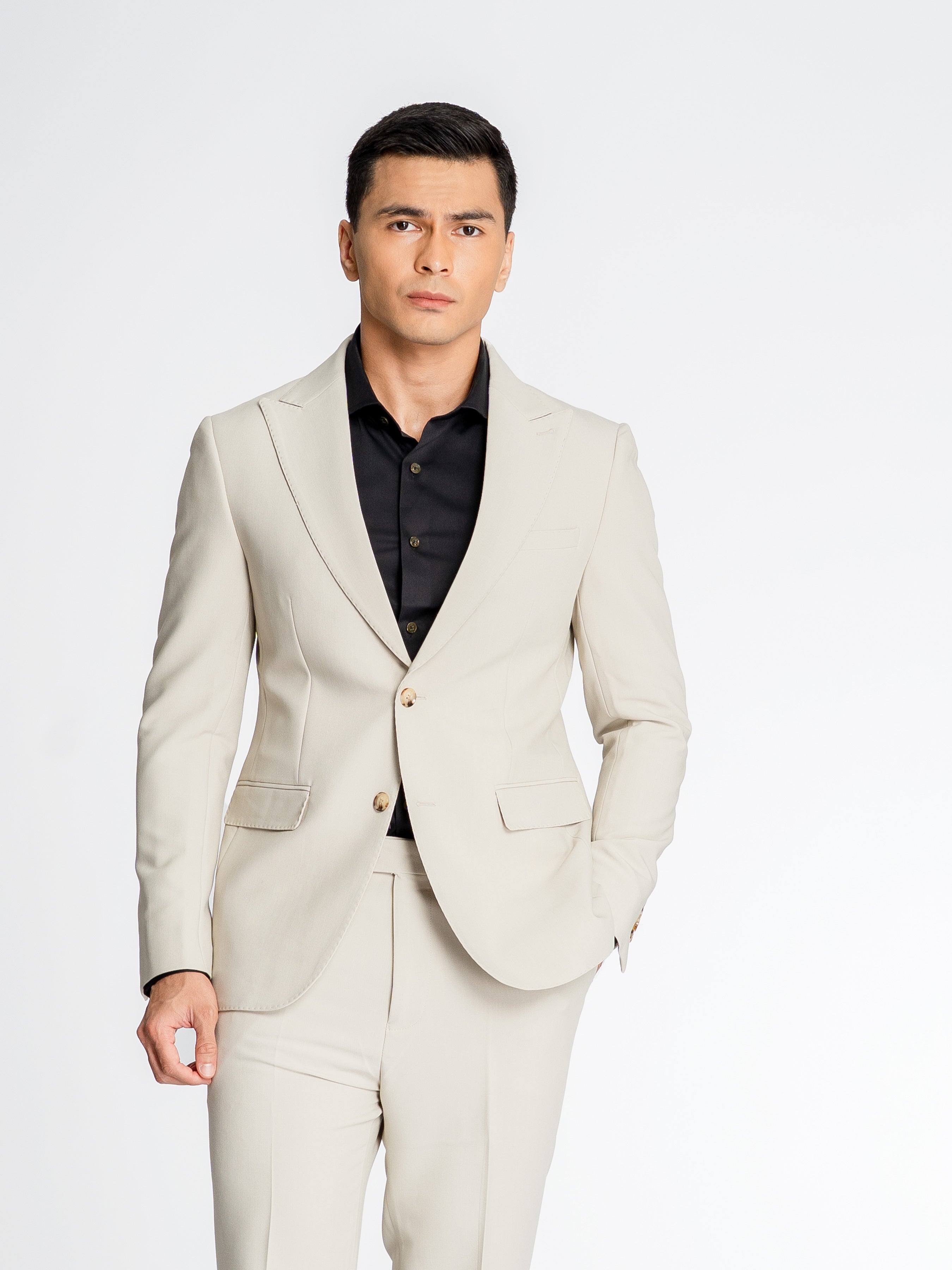 Single Breasted Suit Blazer - Sand White (Peak Lapel)
