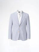 Single Breasted Suit Blazer - Seersucker White Blue Stripe (Slim Fit)