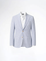 Single Breasted Suit Blazer - Seersucker White Blue Stripe (Slim Fit)