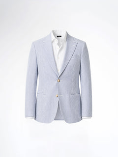 Single Breasted Suit Blazer - Seersucker White Blue Stripe (Slim Fit)