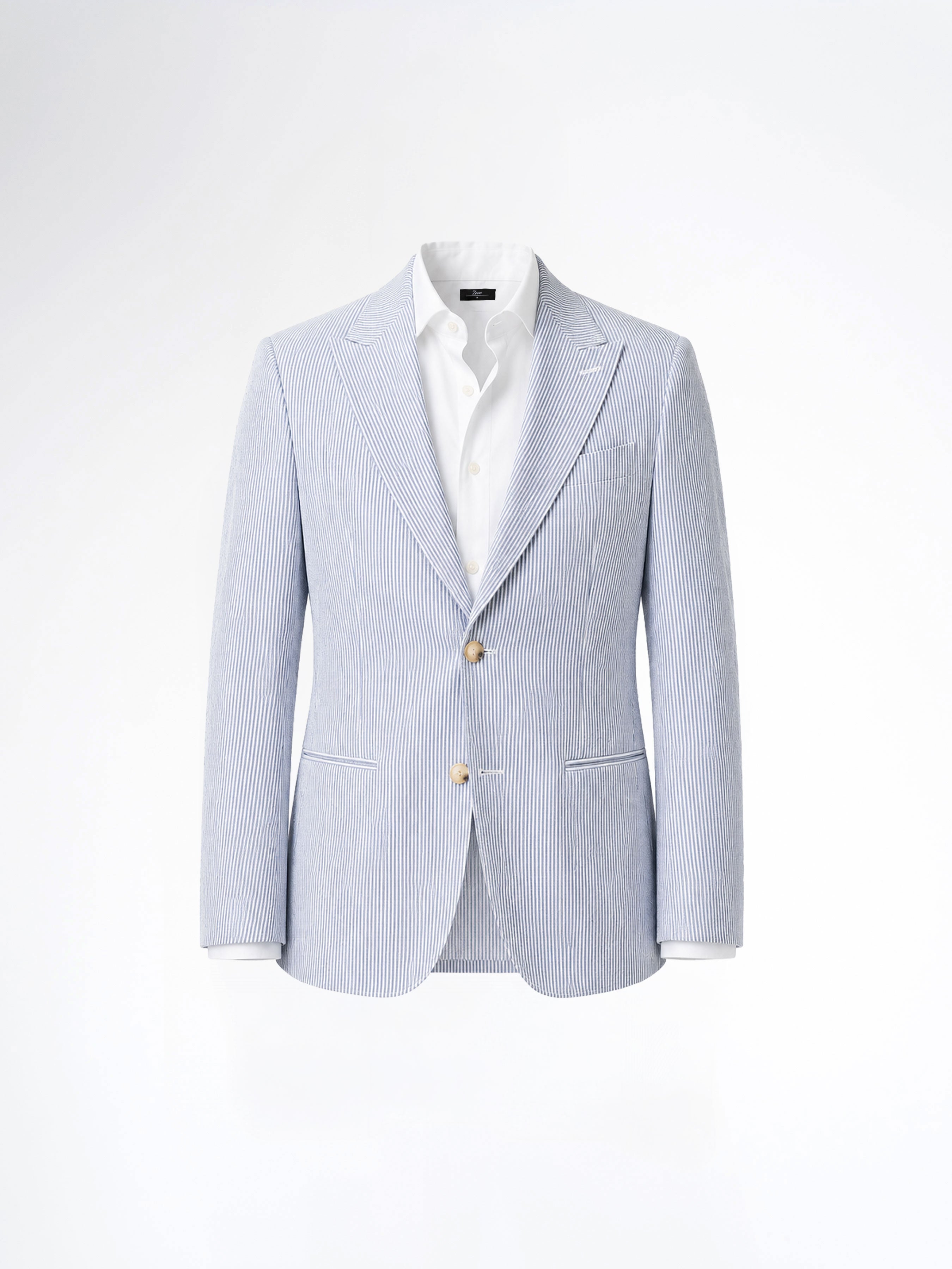 Single Breasted Suit Blazer - Seersucker White Blue Stripe (Slim Fit)