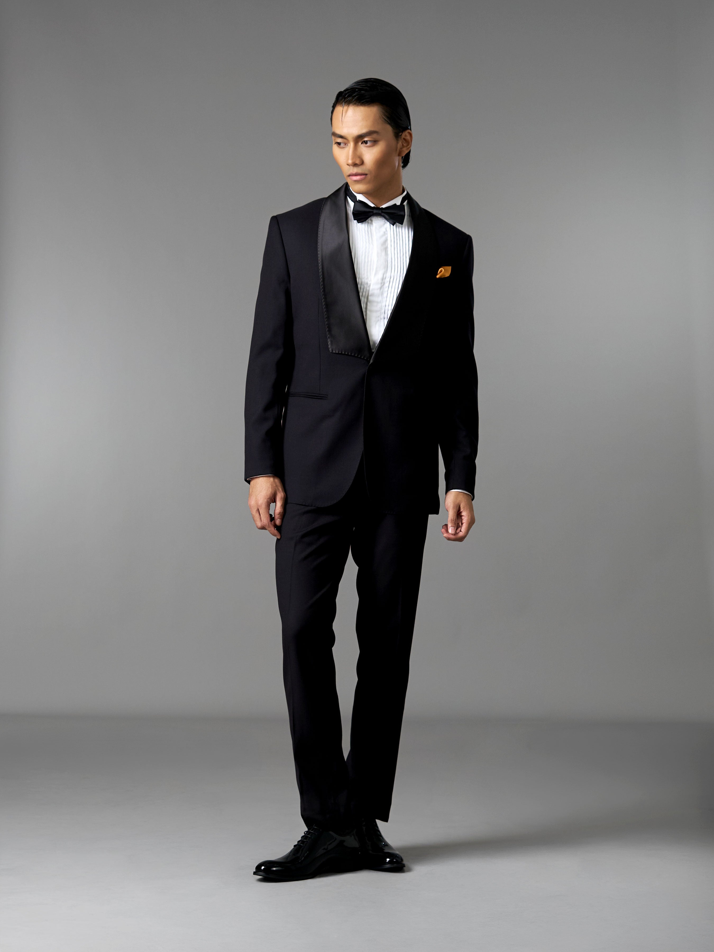 Single Breasted Suit Blazer Tux - Jet Black Wide Lapel (Slim Fit)