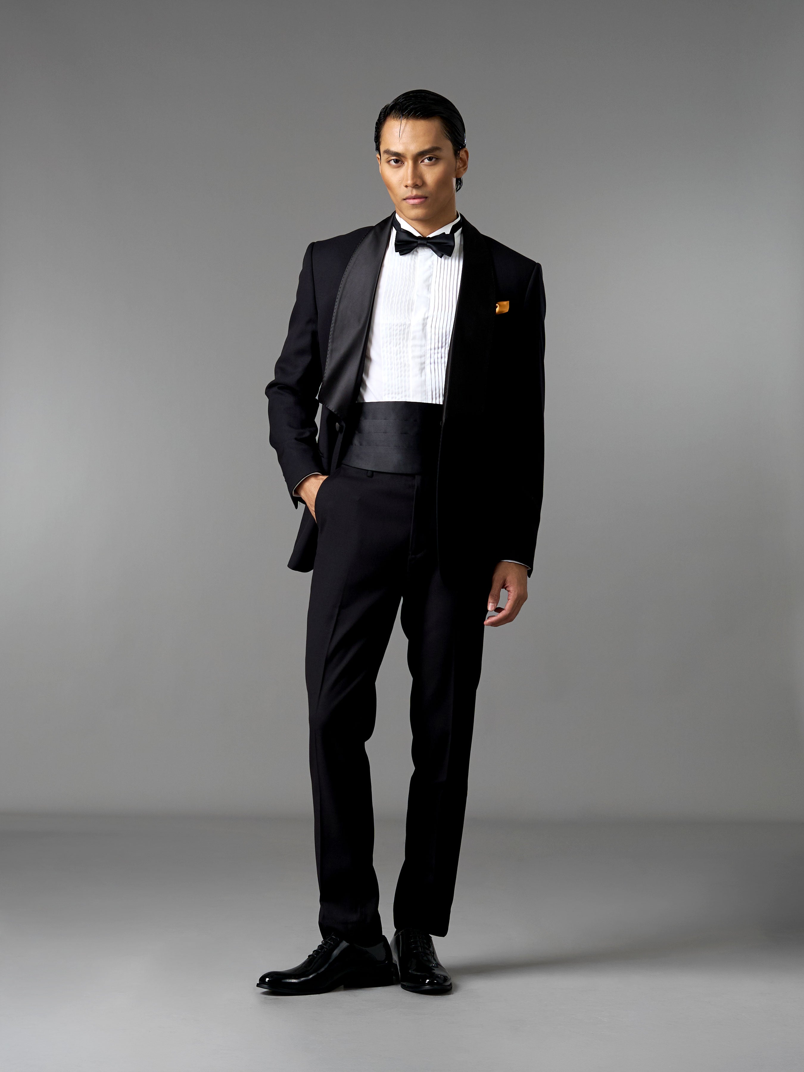 Single Breasted Suit Blazer Tux - Jet Black Wide Lapel (Slim Fit)