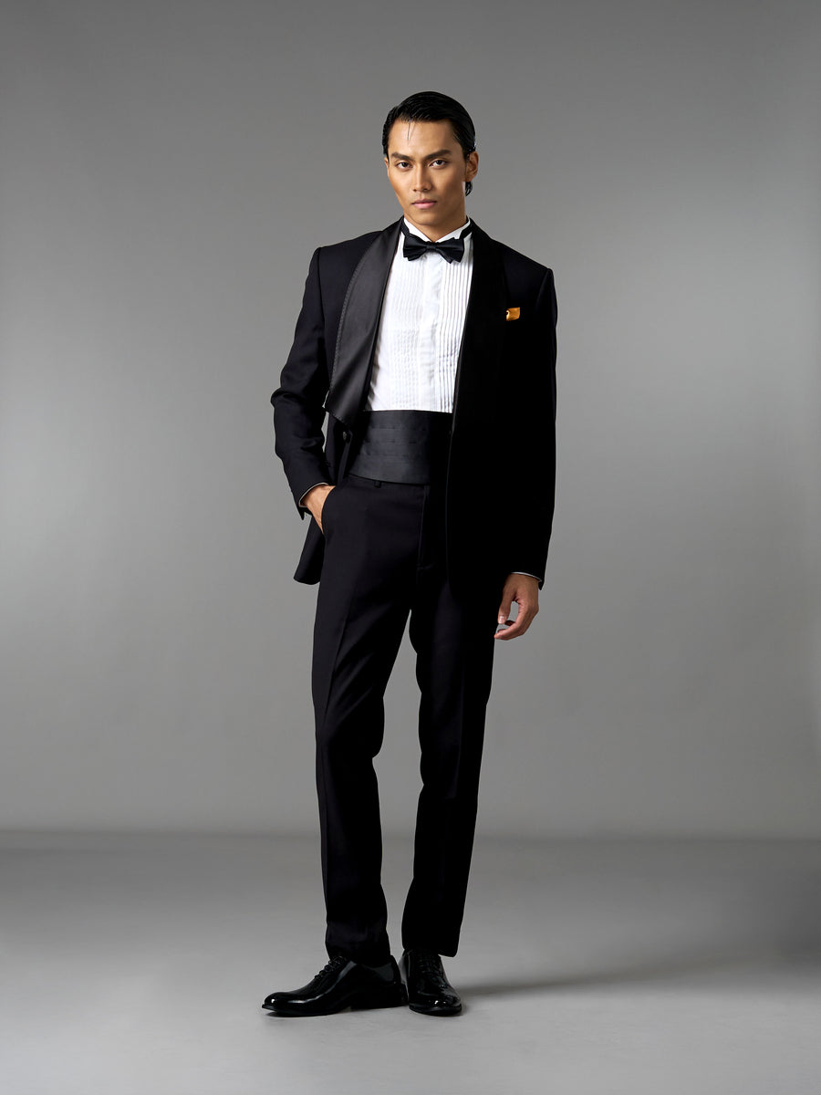Single Breasted Suit Blazer Tux - Jet Black Wide Lapel (Slim Fit)