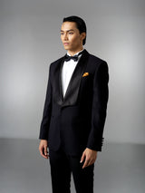 Single Breasted Suit Blazer Tux - Jet Black Wide Lapel (Slim Fit)