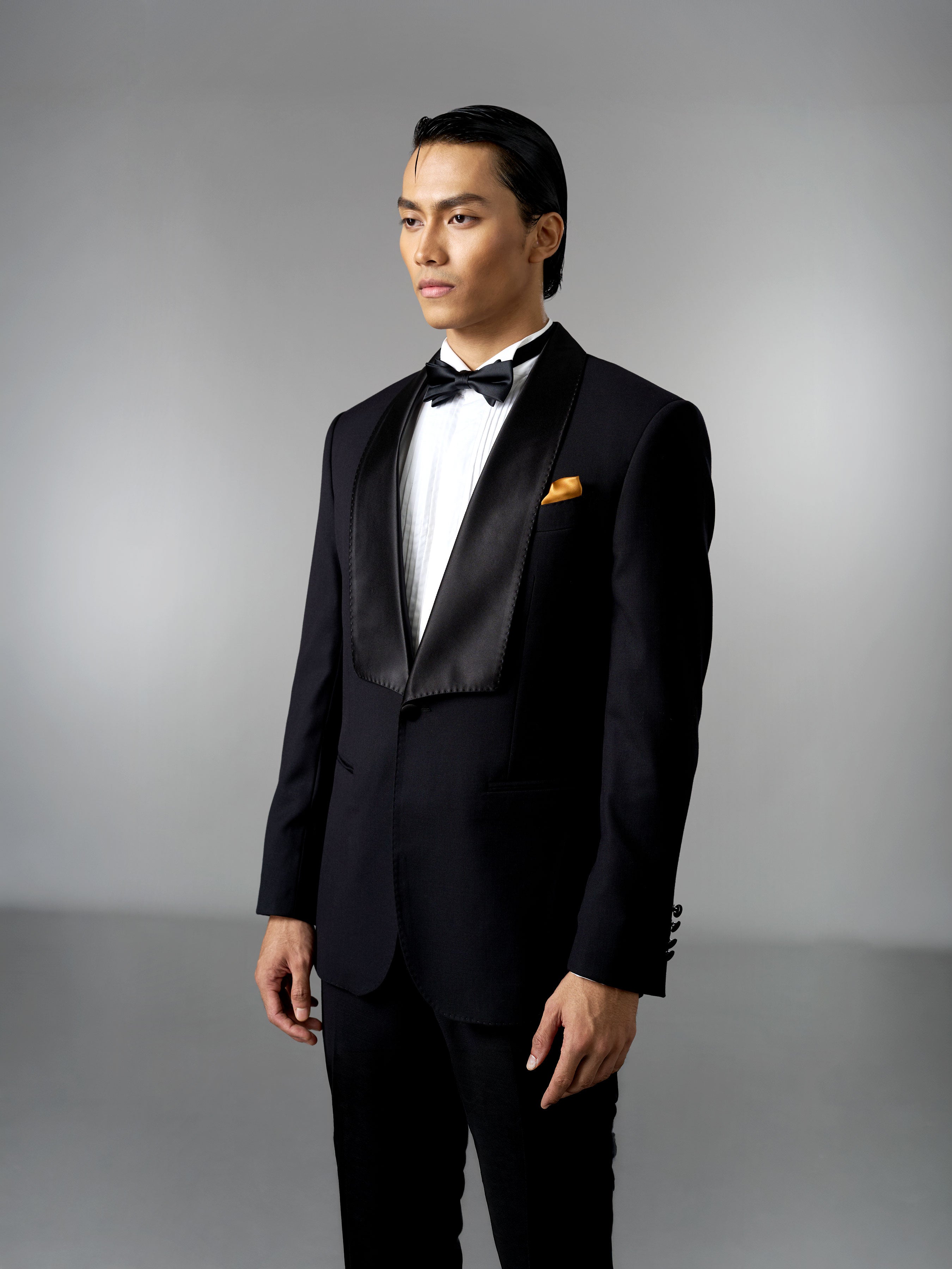 Single Breasted Suit Blazer Tux - Jet Black Wide Lapel (Slim Fit)