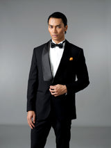 Single Breasted Suit Blazer Tux - Jet Black Wide Lapel (Slim Fit)
