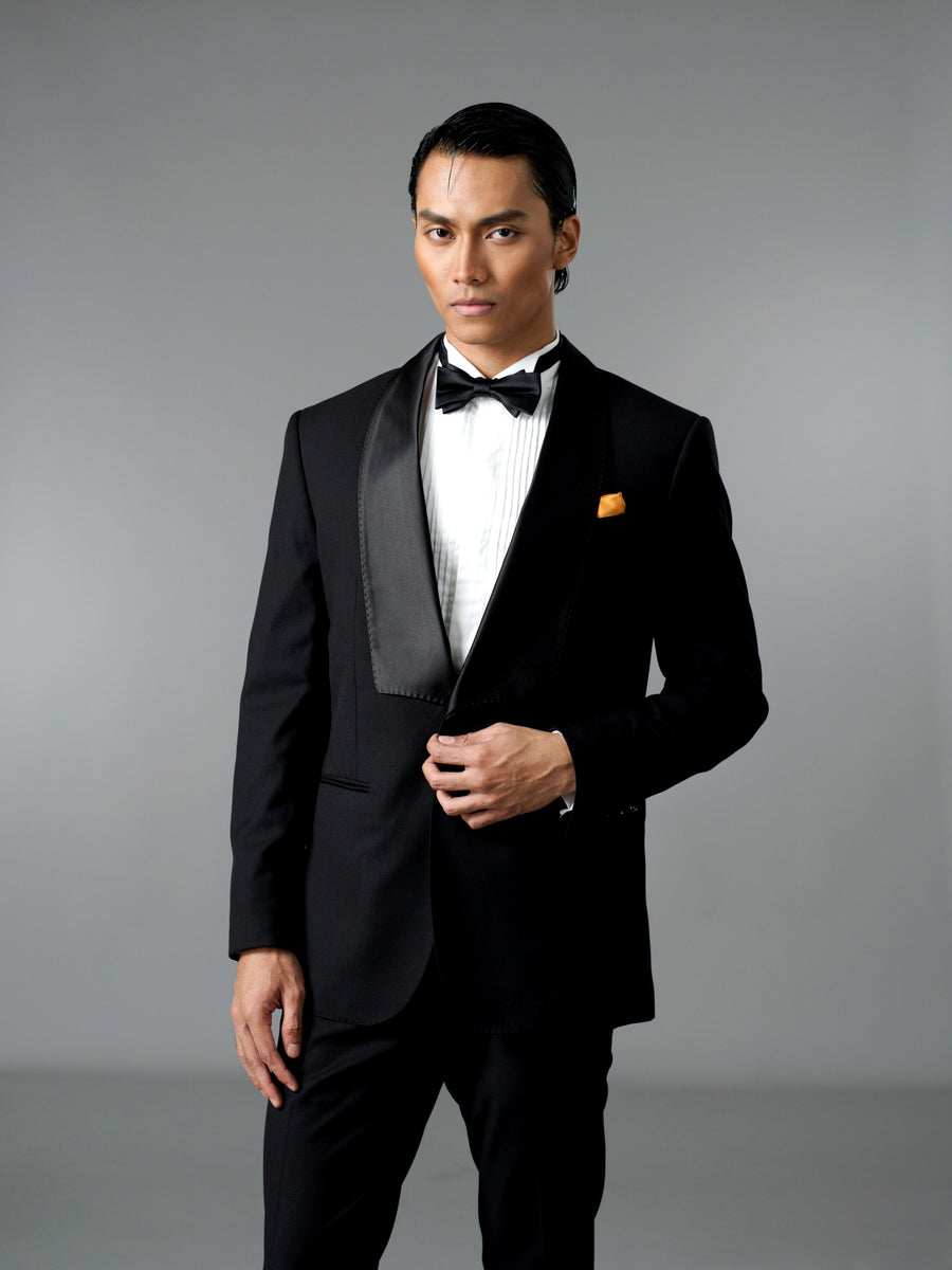 Single Breasted Suit Blazer Tux - Jet Black Wide Lapel (Slim Fit)