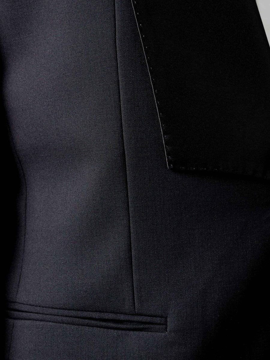 Single Breasted Suit Blazer Tux - Jet Black Wide Lapel (Slim Fit)