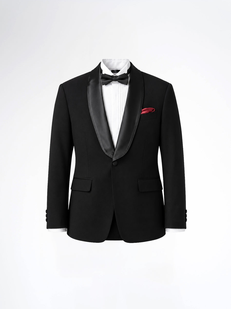 Single Breasted Suit Blazer Tux - Raven Black Shawl Lapel (Regular Fit)