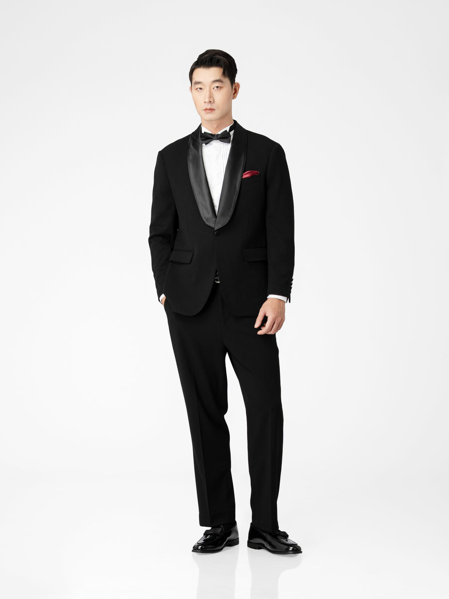 Single Breasted Suit Blazer Tux - Raven Black Shawl Lapel (Regular Fit)