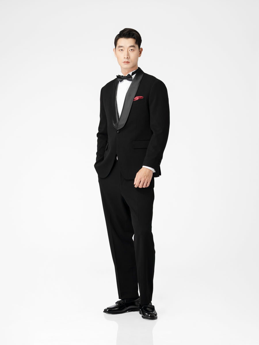 Single Breasted Suit Blazer Tux - Raven Black Shawl Lapel (Regular Fit)