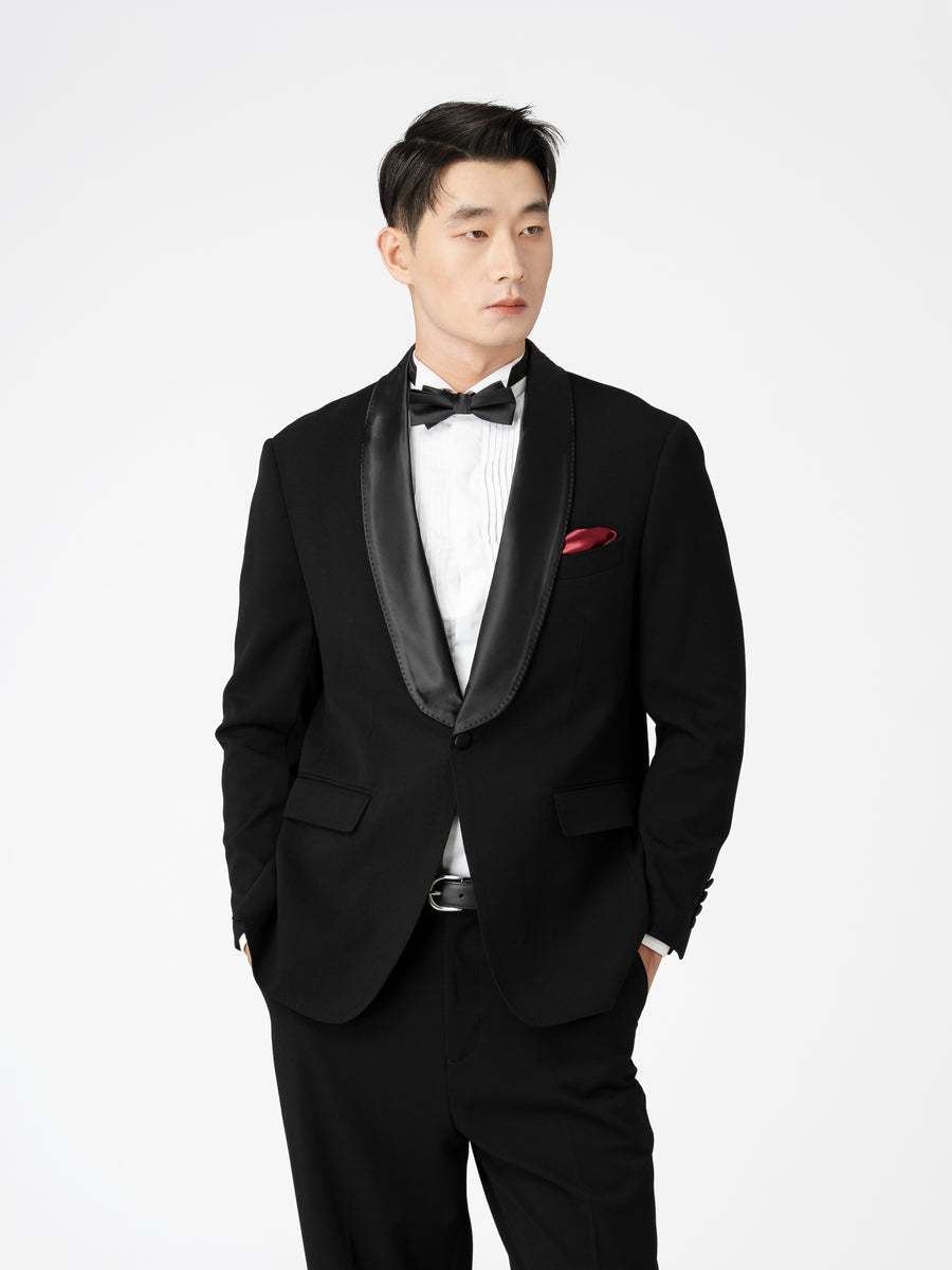 Single Breasted Suit Blazer Tux - Raven Black Shawl Lapel (Regular Fit)