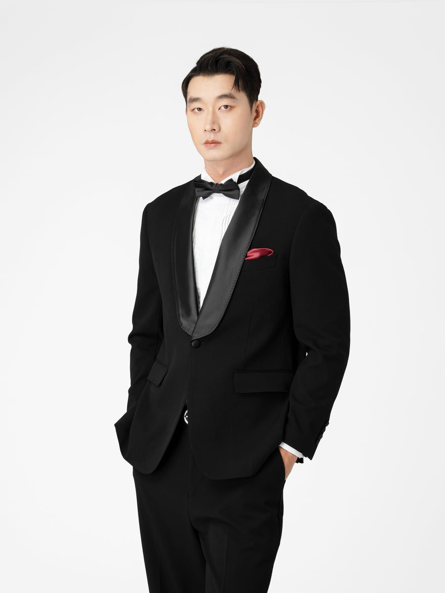 Single Breasted Suit Blazer Tux - Raven Black Shawl Lapel (Regular Fit)