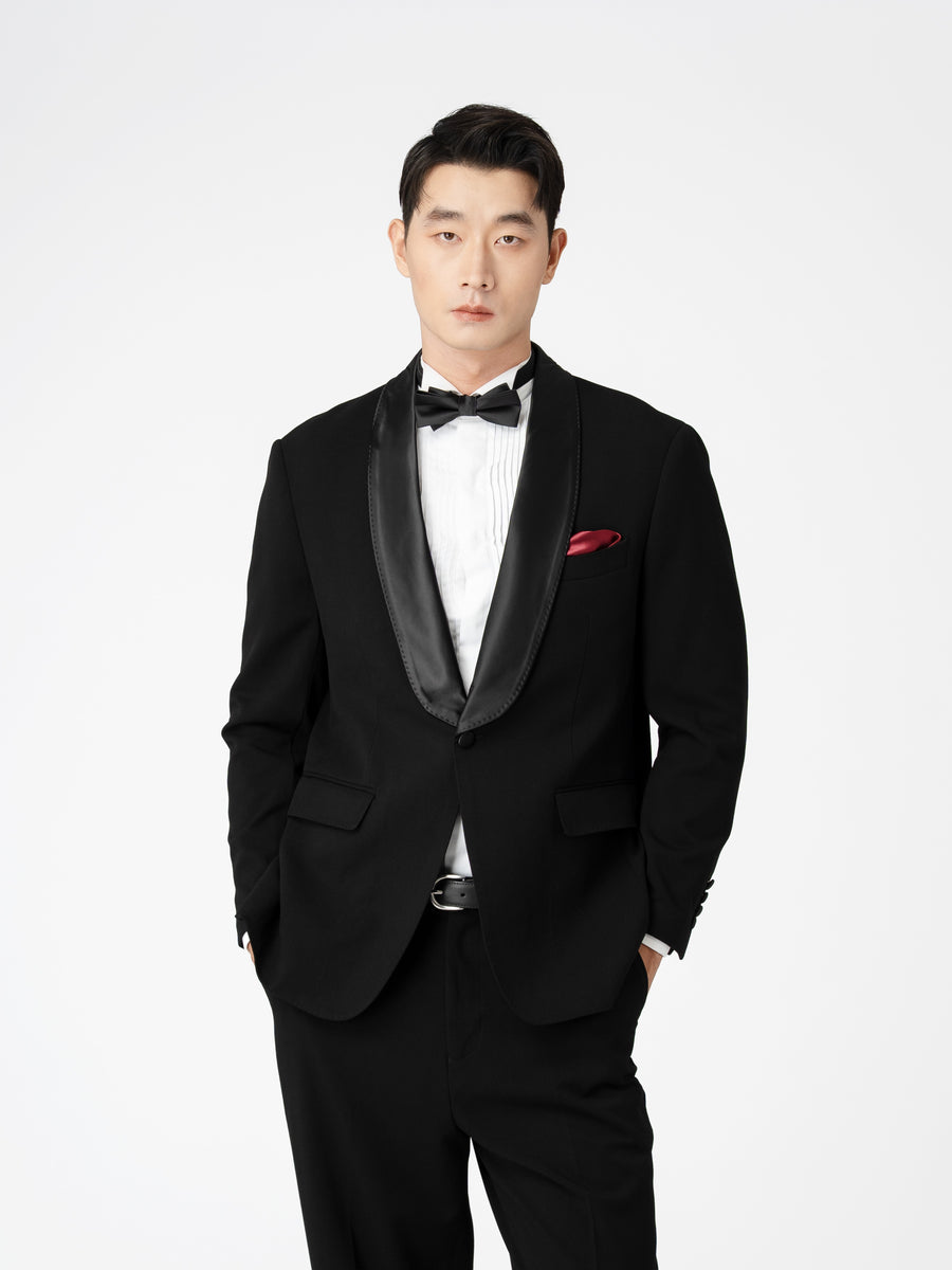 Single Breasted Suit Blazer Tux - Raven Black Shawl Lapel (Regular Fit)