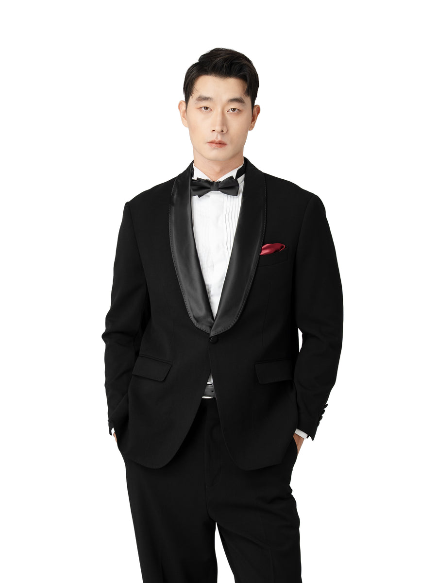 Single Breasted Suit Blazer Tux - Raven Black Shawl Lapel (Regular Fit)